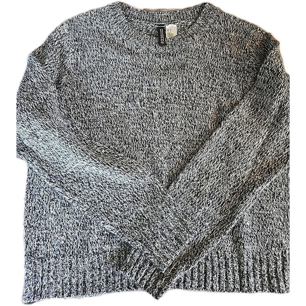 H & M Cropped Multicolor Blue Black Pullover Sweater Divided Women's Size Medium
